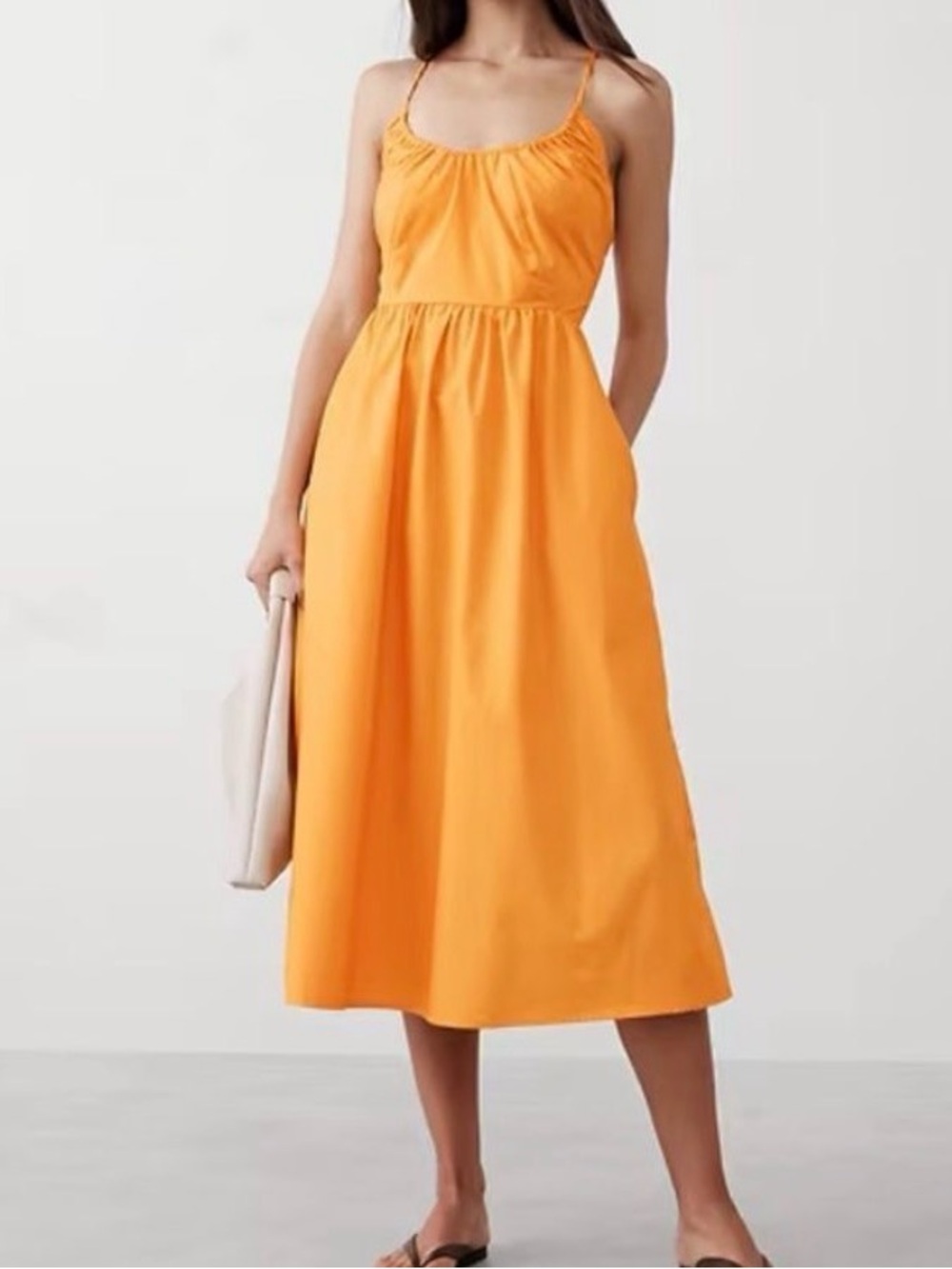 NWT Banana Republic Cotton Poplin Halter Midi dress turmeric spice with pockets
